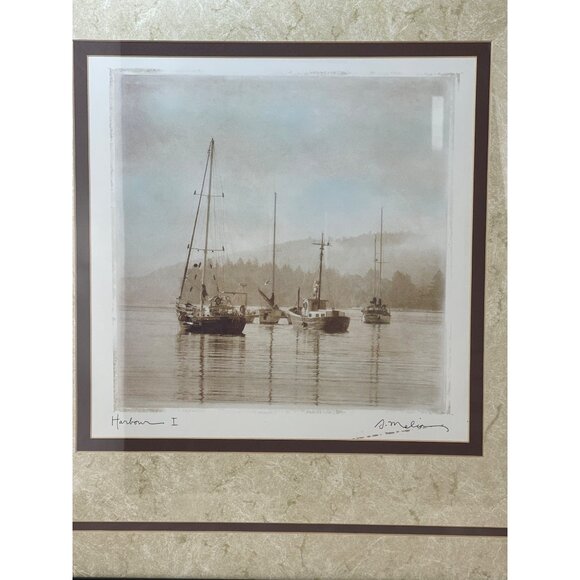 Sea Sailboats Picture Beautifully Framed Matted Print 15 1/2" X 15 1/2" - Picture 2 of 5